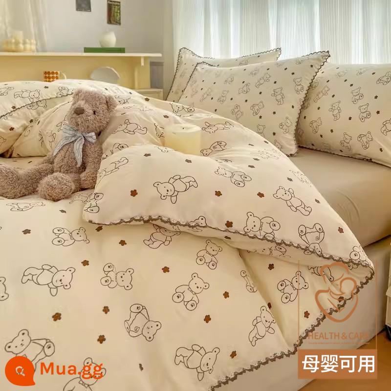 Vỏ chăn đơn 150x200x230 Vỏ chăn chải lông đơn dài 1,5m ký túc xá thu đông không cotton cotton nguyên chất - ✅Mẫu kháng khuẩn]Gấu dễ thương]Có bản nâng cấp dành cho mẹ và bé