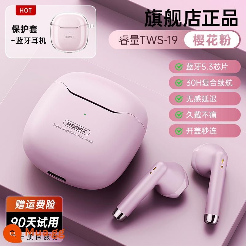 [Bee Wish Society] tai nghe bluetooth remax Ruiquan bán trong tai không dây giảm tiếng ồn siêu lâu chờ nữ mới - Case bảo vệ + [Sakura Pink] Chất lượng âm thanh siêu trong ● Không bị sưng tai ● Pin siêu dài