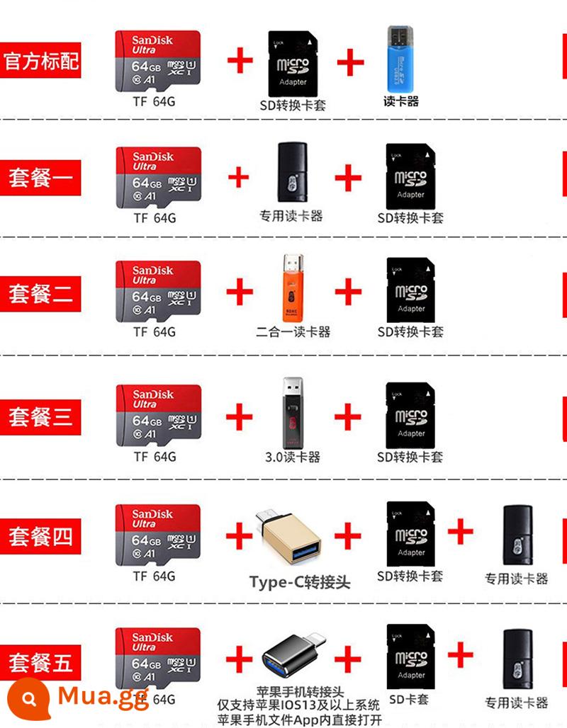 Thẻ nhớ SanDisk128g tf điện thoại di động chuyển đổi thẻ nhớ 256g ống kính chụp ảnh giám sát lái xe ghi thẻ sd - Xám đỏ/6 4GB/C10 tốc độ cao đọc 140MB/giây