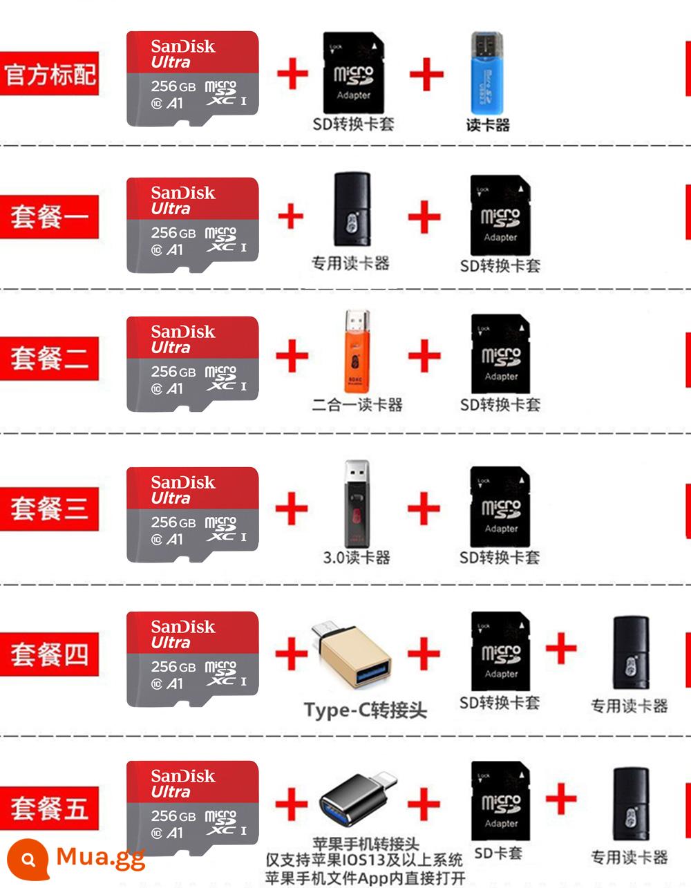 Thẻ nhớ SanDisk128g tf điện thoại di động chuyển đổi thẻ nhớ 256g ống kính chụp ảnh giám sát lái xe ghi thẻ sd - Xám đỏ/2 5 6GB/C10 tốc độ cao đọc 150MB/S