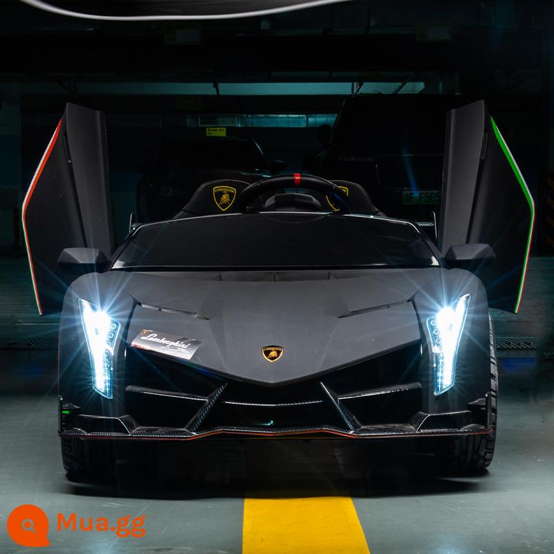 Xe ô tô điện trẻ em Lamborghini 4 bánh xe điều khiển từ xa đôi xe thể thao bé trai và bé gái đồ chơi cho bé ngồi được người - Phiên bản giới hạn Màu đen mờ + Pin lithium 22V + Đế da + MP4