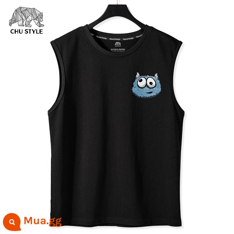 Vest nam áo ghi lê thể thao nam vai rộng cắt tay mùa hè cotton nguyên chất mỏng phần béo size lớn áo thun không tay thủy triều - Màu đen (huy hiệu ngực xấu xí)