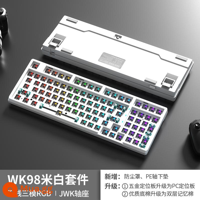 Weika WK980 tùy chỉnh bluetooth không dây 3 chế độ bàn phím cơ K màu vàng trắng bột trà trục pro RGB có thể tráo đổi nhanh - Bộ ba chế độ RGB màu trắng được nâng cấp chuyên nghiệp