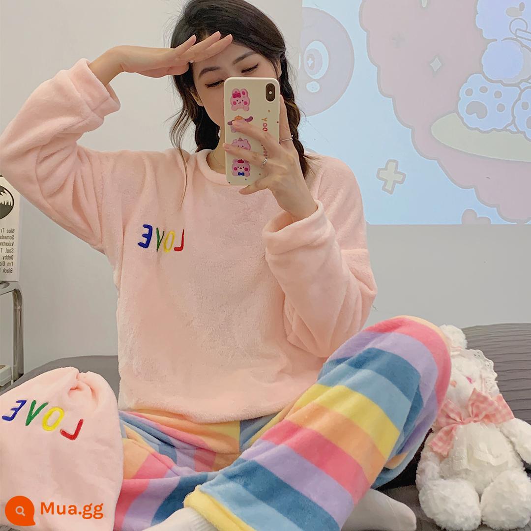 Coral Velvet Pyjamas Nữ Autumn and Winter Plus Plus Velvet dày Phông hoạt phim Nhật Bản Trang phục giải trí lớn - F1109#pinkLOVE