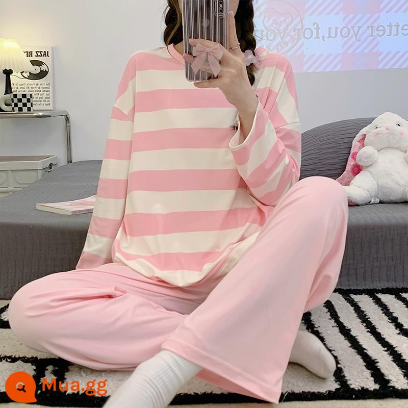 Bộ đồ ngủ cotton Modal cho nữ mùa xuân thu, dài tay, thời trang và dễ mặc, dáng rộng và dễ thương, bộ đồ mặc ở nhà thường ngày cho bé gái - 7020#