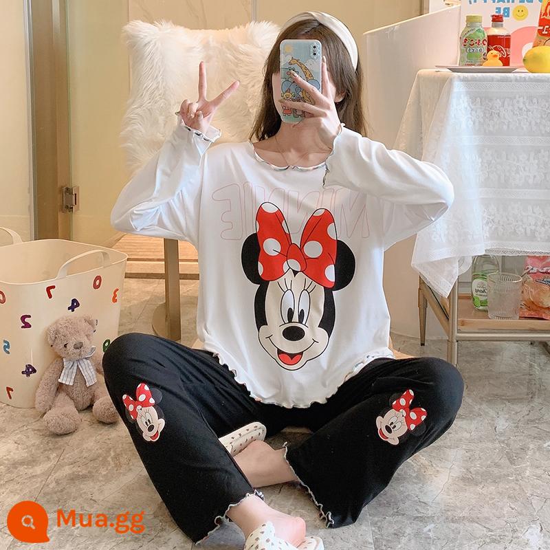 Bộ đồ ngủ cotton Modal cho nữ mùa xuân thu, dài tay, thời trang và dễ mặc, dáng rộng và dễ thương, bộ đồ mặc ở nhà thường ngày cho bé gái - 775#Mickey đen