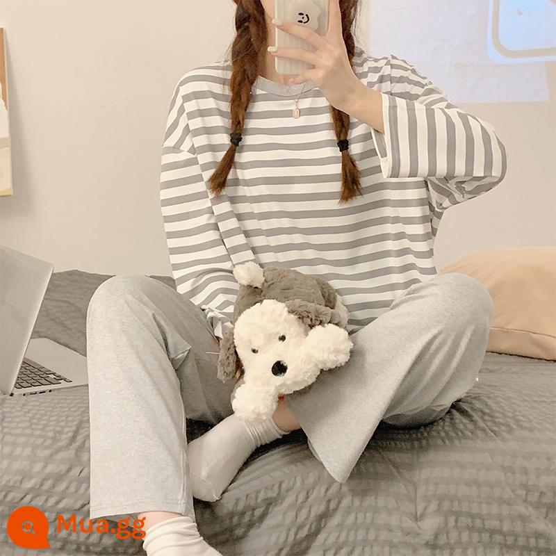 Bộ đồ ngủ cotton Modal cho nữ mùa xuân thu, dài tay, thời trang và dễ mặc, dáng rộng và dễ thương, bộ đồ mặc ở nhà thường ngày cho bé gái - 7008Q#