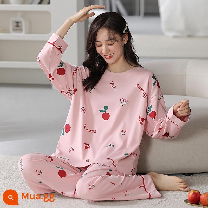 Bộ đồ ngủ bằng cotton nguyên chất cho nữ mùa xuân thu đông dài tay phong cách Hàn Quốc cho chị béo size lớn có thể mặc ngoài nhà cho học sinh Bộ đồ thể thao thông thường - 1958