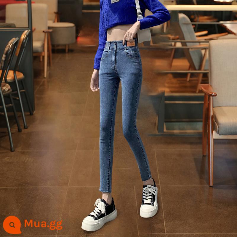 Nhỏ Skinny Jean Nữ 2023 Mùa Xuân Mới Đầm Giảm Béo Plus Nhung Chân Nhỏ Bút Chì Quần Len - Quần thuốc lá màu xanh cổ điển [1 gói]