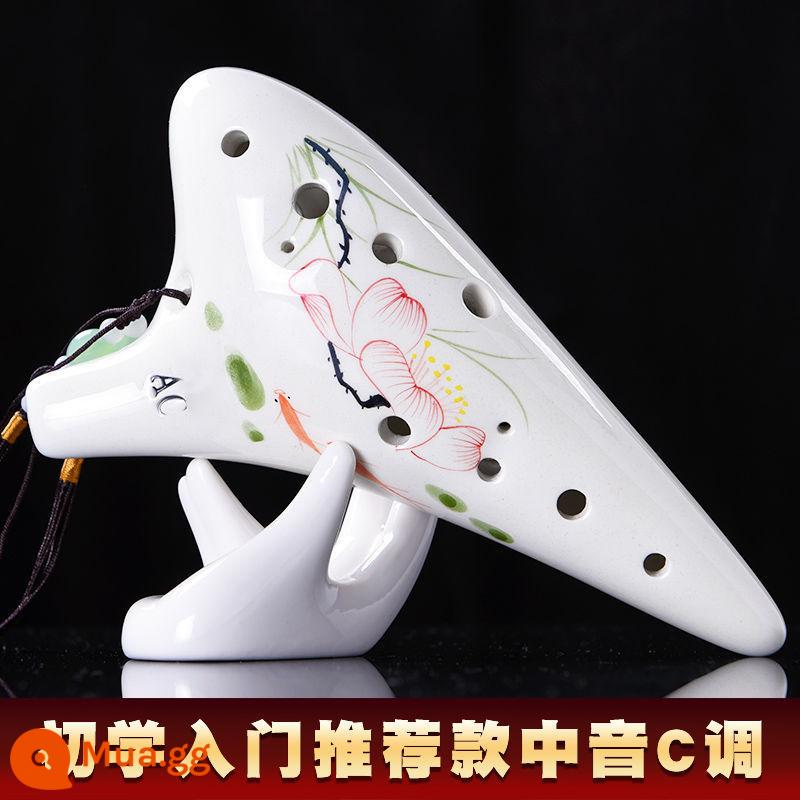 Ocarina 12 lỗ đơn giản dành cho người mới bắt đầu 12 lỗ ac alto C chuyên nghiệp 6 Nhạc cụ học sinh sáo Taoshan 46 - Túi Caihe [đầu tròn] có dây buộc hướng dẫn được ưa chuộng