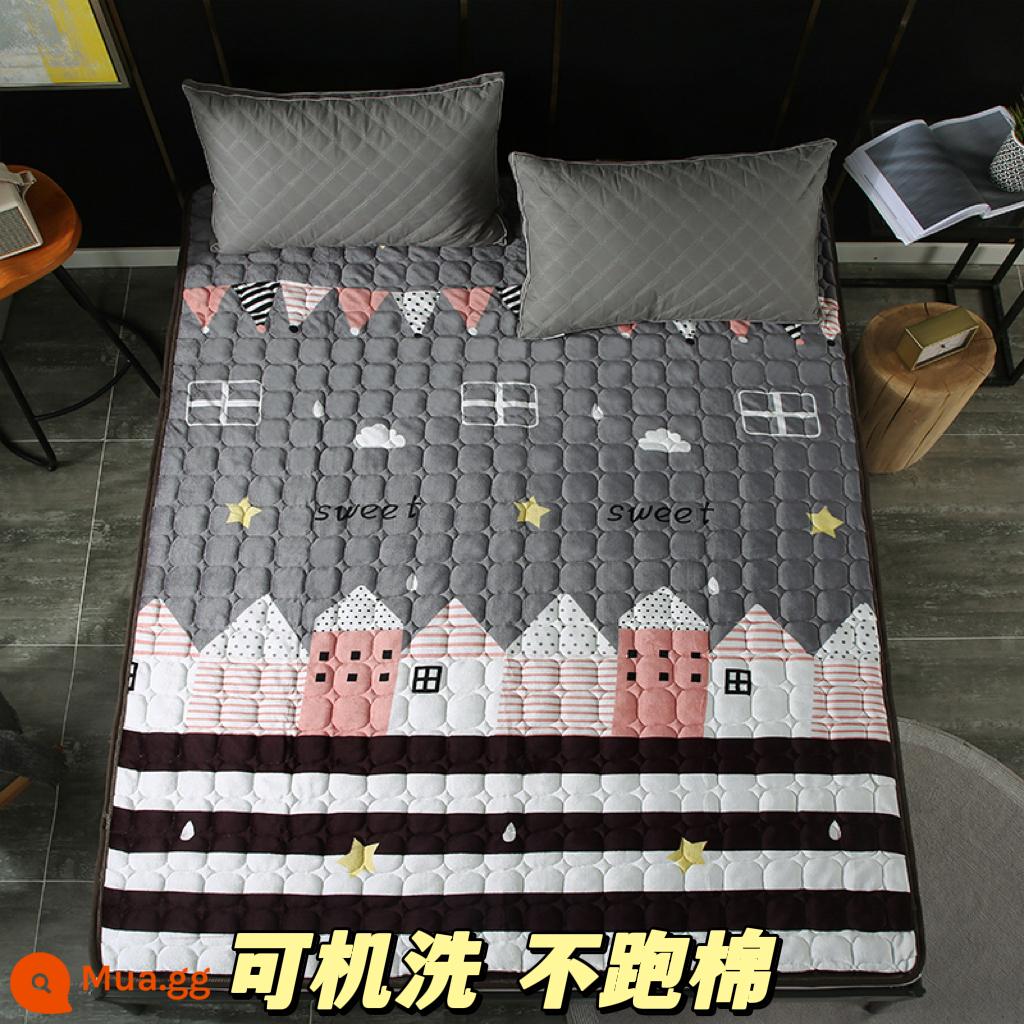 Dày flannel nệm nhà đôi tatami mat ký túc xá sinh viên giường đơn sàn nệm chăn - Thị trấn hạnh phúc [Flannel]