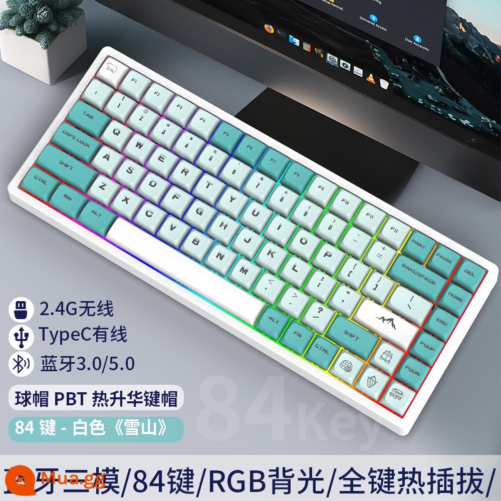 Tùy Chỉnh 3 Chế Độ 84 Phím Không Dây Có Dây Bluetooth RGB Tắt Tiếng Bàn Phím Cơ Có Thể Thay Nóng Bộ Chung Chủ Đề - Bàn phím tảng băng trôi ba chế độ nền trắng C84