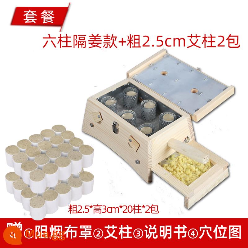 Hộp Moxibustion bằng gỗ chắc chắn 6 lỗ di động Moxib phỏng dụng cụ bình hộ gia đình thiết bị mới bằng gỗ ấm moxib phỏng toàn thân hộp moxibustion - ②Đóng gói: Mô hình sáu cột được tách bằng gừng + 2 gói cột moxa dày ★ Tặng kèm vỏ vải