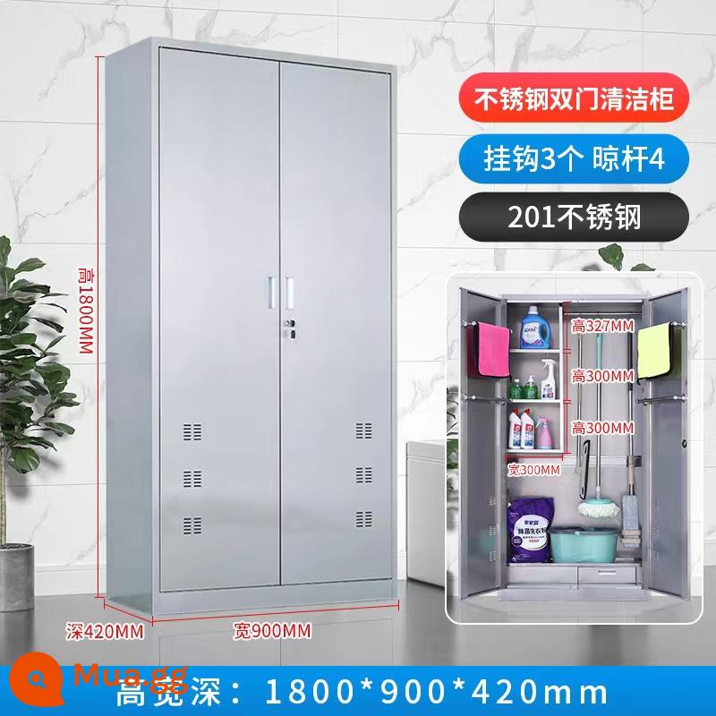 Chổi vệ sinh inox tủ dụng cụ vệ sinh tủ vệ sinh ban công nhà tủ lau phòng học tủ chổi tủ đựng đồ - Tủ vệ sinh cửa đôi inox 201 bền bỉ và không bao giờ rỉ sét