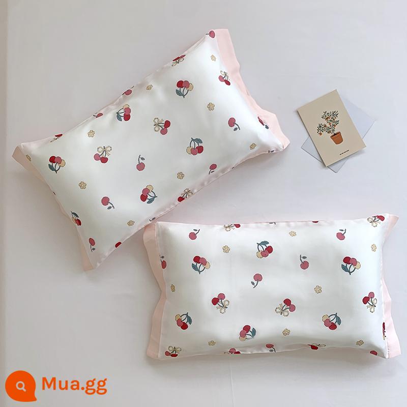 Hoạt Hình 60 Tencel Áo Gối Trẻ Em Băng Lụa Gối Gối Cao Su Mùa Hè Sinh Viên Dễ Thương Đơn Cho Bé Thoáng Mát - Cherry [60 miếng Lenzing Tencel, một gói]