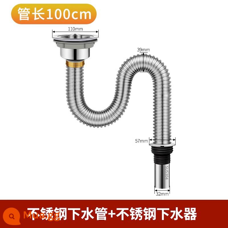 Bồn Rửa Chén Chậu Rửa Bát Bể Ống Cống Phụ Kiện Ống Thoát Khử Mùi Inox Đôi Bồn Rửa Chén Cống Bộ - [Inox dày] Ống cống 100cm + Ống cống 110 cm