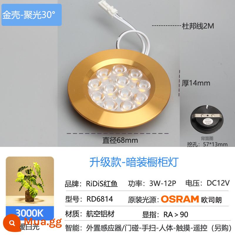 LED tổng thể đèn tủ bên trong nhúng xe ánh sáng cực kỳ -Ốp xe Hidden Hometown Wine Tủ rượu nhỏ Xi lanh tròn Đèn Cave 3 - Đèn đơn vỏ vàng 12V ánh sáng trắng ấm (ánh sáng tập trung)