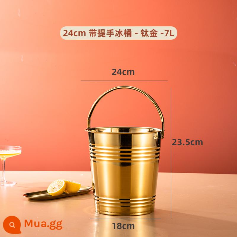 Thùng đá lưới màu đỏ hộ gia đình xô đá bằng thép không gỉ thanh KTV rượu sâm banh bia đỏ nguồn cung cấp khách sạn thực phẩm nhỏ xô thương mại - Xô đá cầm tay Tuhao gold 24cm (7L) kèm kẹp đá