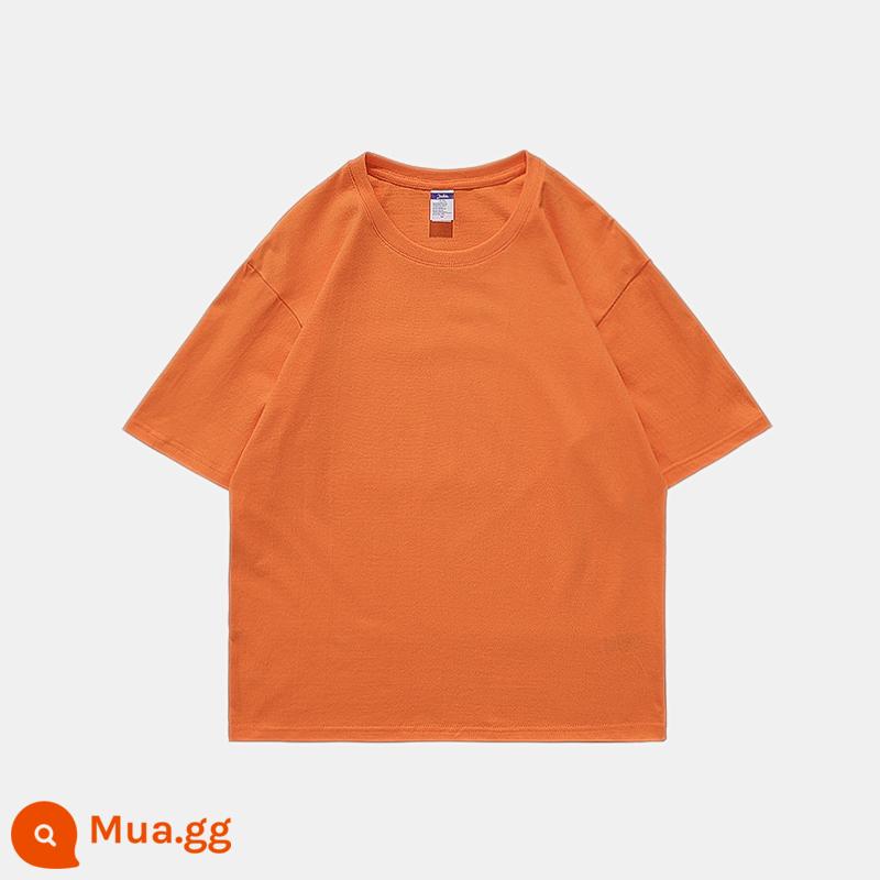 F nặng 240g cotton chải kỹ mùa hè áo thun ngắn tay màu trơn dành cho nam và nữ nửa tay thương hiệu thủy triều hàng đầu áo sơ mi có đáy rộng Áo thun - trái cam