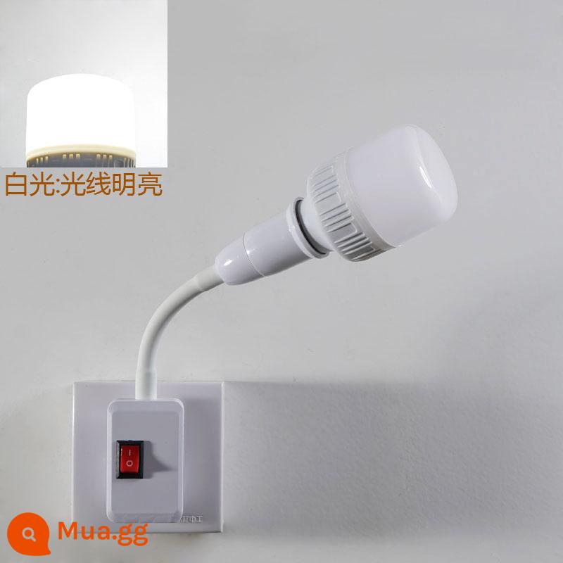 Đèn LED hộ gia đình ổ cắm đèn đơn giản Đui đèn vít E27 có công tắc cắm siêu sáng bóng đèn tiết kiệm năng lượng đèn tường phòng ngủ - Ổ cắm ba lỗ + bóng đèn trắng 10W