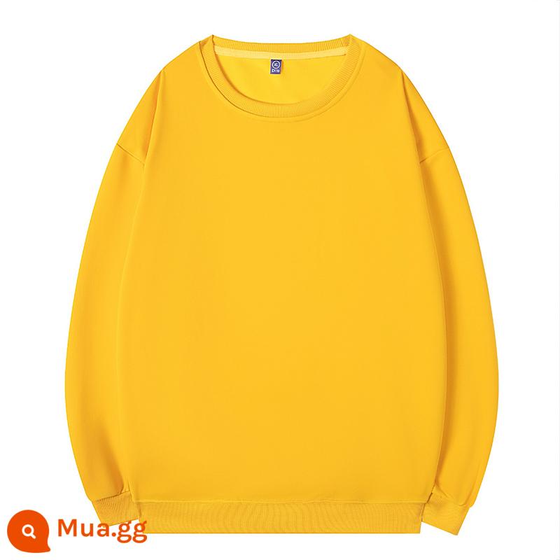 Áo thun cotton nguyên chất in logo theo yêu cầu, quần áo đi làm mùa thu đông nhung, đồng phục lớp dài tay cổ tròn, in theo yêu cầu - Bông chải kỹ màu vàng