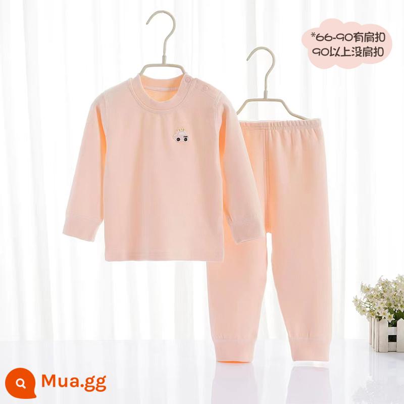 Bộ quần áo mùa thu và quần vệ sinh cotton nguyên chất cho bé trai và bé gái, bộ đồ lót cotton ấm áp màu nhung mềm mại cho bé mùa thu đông - 1015 hồng nặng 290g