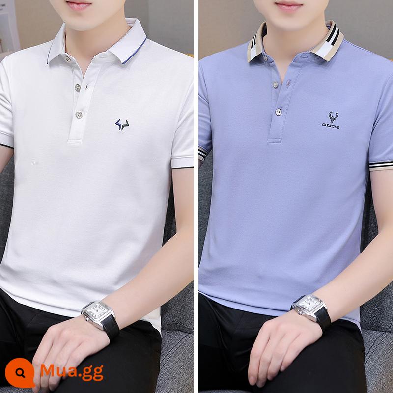 Lụa băng Ralph Lauren polo có cổ áo thun nam ngắn tay xu hướng mùa hè ve áo cổ sơ mi Áo sơ mi POLO nửa tay quần áo hàng đầu - 22 bộ-QY681 trắng + QY680 xanh nhạt