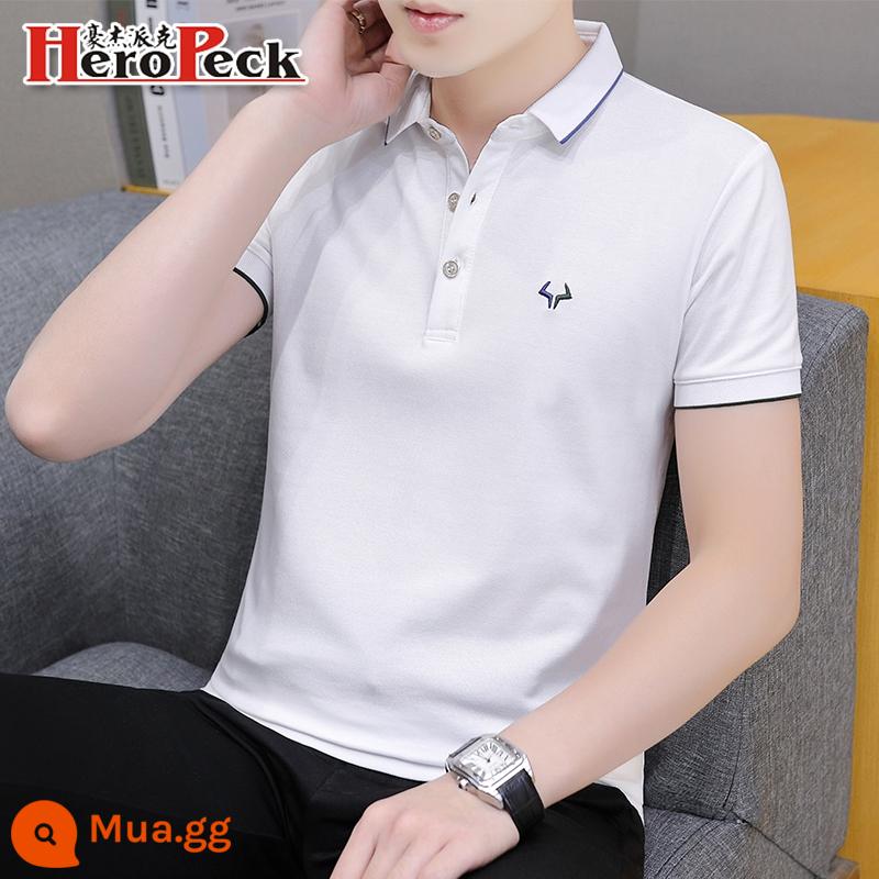 Lụa băng Ralph Lauren polo có cổ áo thun nam ngắn tay xu hướng mùa hè ve áo cổ sơ mi Áo sơ mi POLO nửa tay quần áo hàng đầu - QY681 trắng