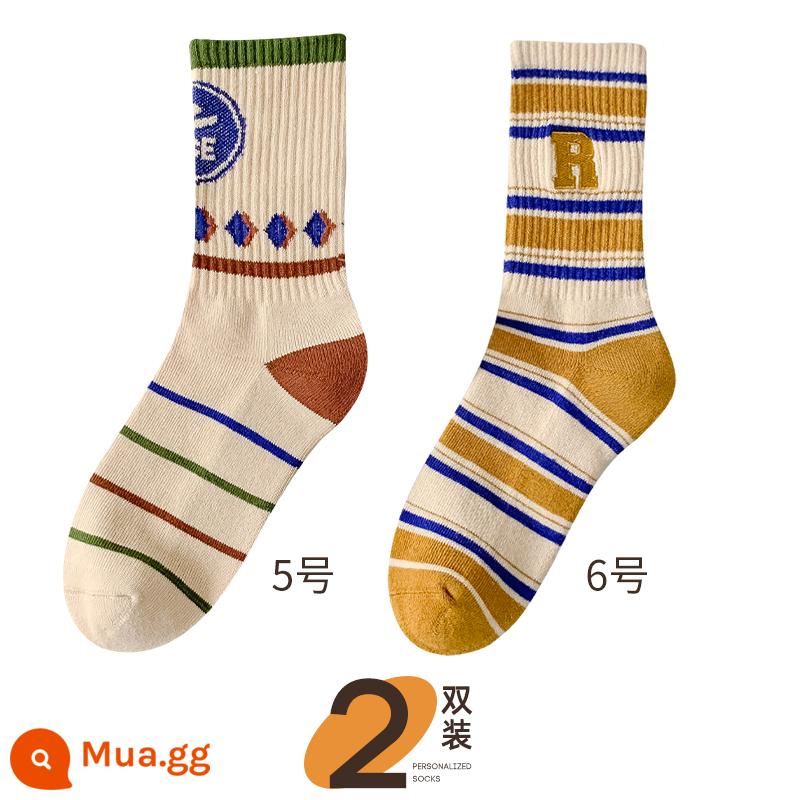 Những chiếc vớ dày trẻ em vào mùa thu và mùa đông làm tròn lông bông cotton sock sock sock, vớ ống cao ấm, mang ngoài - 5+6 2 cặp