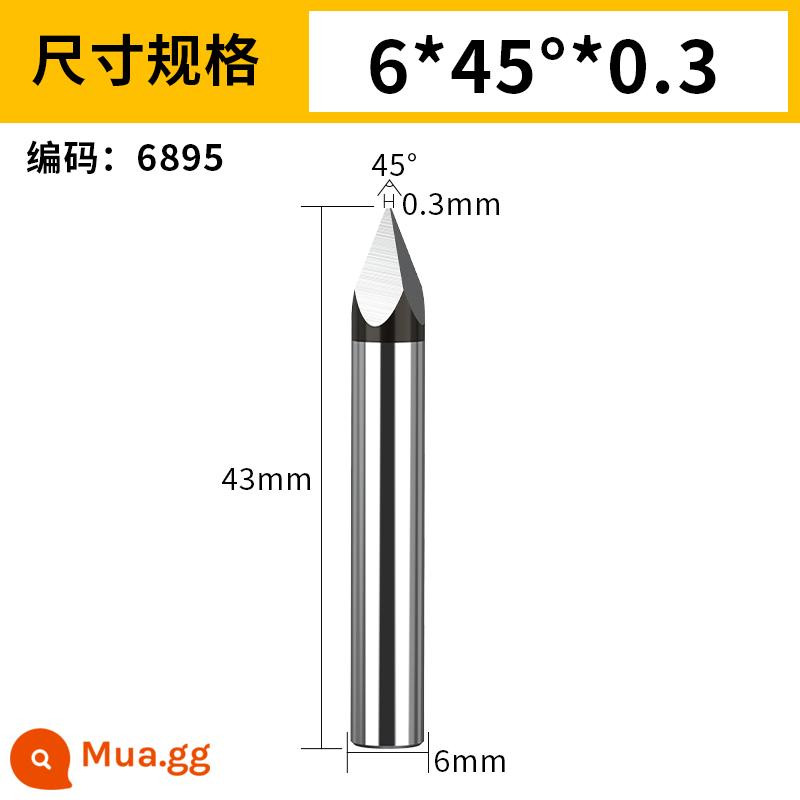 Dao khắc máy tính Huhao Dao khắc chữ PCD thép vonfram dao sắc bốn lưỡi / đá granit / dao sắc trung tâm / dao kim loại - 6*45*0.3