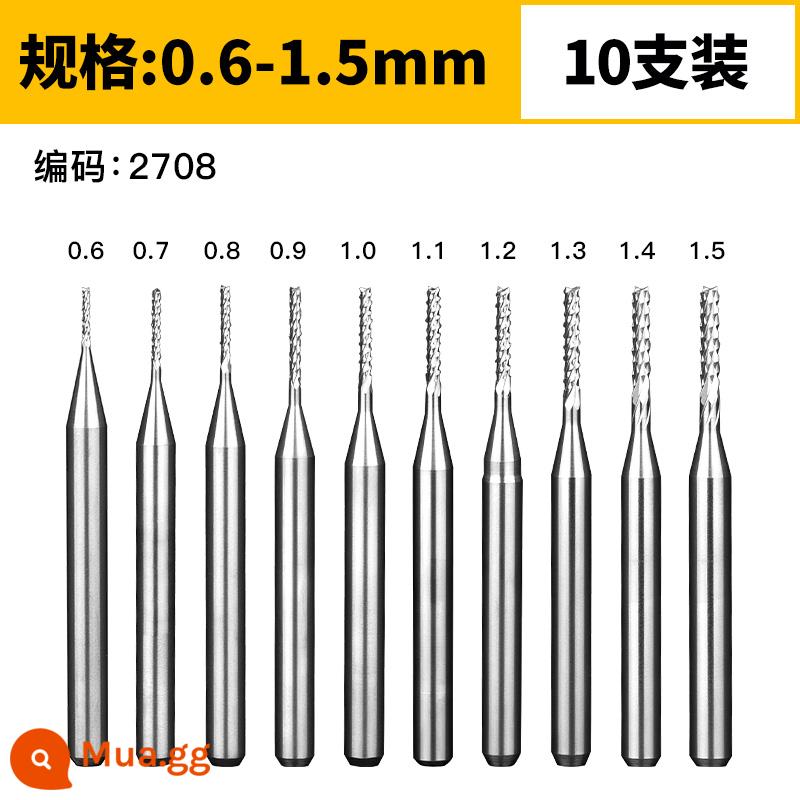 Huhao 3.175 chất liệu nhập khẩu thép vonfram máy khắc dao PCB dao phay chiêng dao bảng mạch mở da thô dao phay ngô - 0,6-1,5mm (bộ 10 cái)