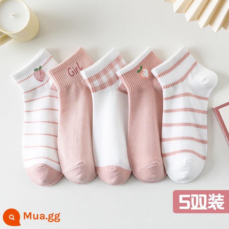 Tất, tất nữ, xuân hè, cotton nguyên chất, khử mùi, tất ống giữa nữ, xuân hè, tất cotton ngắn, tất vô hình bé gái, mùa hè - 5 đôi: 2011