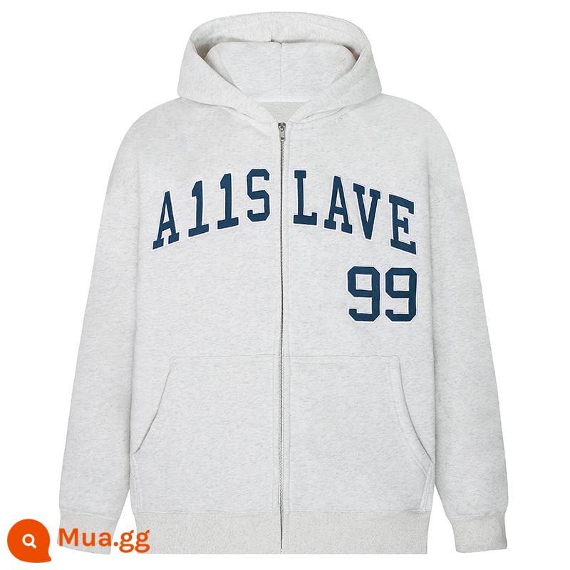 A11SLAVE miếng dán vải thêu chữ logo dây kéo cộng với áo len lông cừu hoodie hợp thời trang thương hiệu nam nữ áo khoác cặp đôi phong cách Mỹ - Màu xám nông