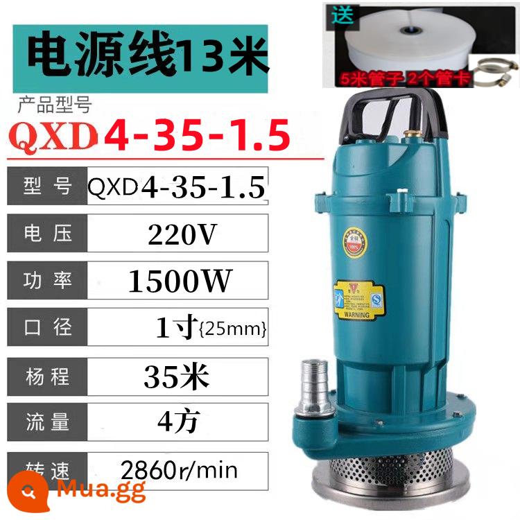 Hộ gia đình nông nghiệp 220v ao cá máy bơm nước chìm nhỏ 2,5 inch 3 inch 4 inch 1 máy bơm nước sạch nâng cao và lưu lượng lớn - 1 inch 1500W [đầu 35 mét, lưu lượng 4 mét khối] đường dây 220V 13 mét