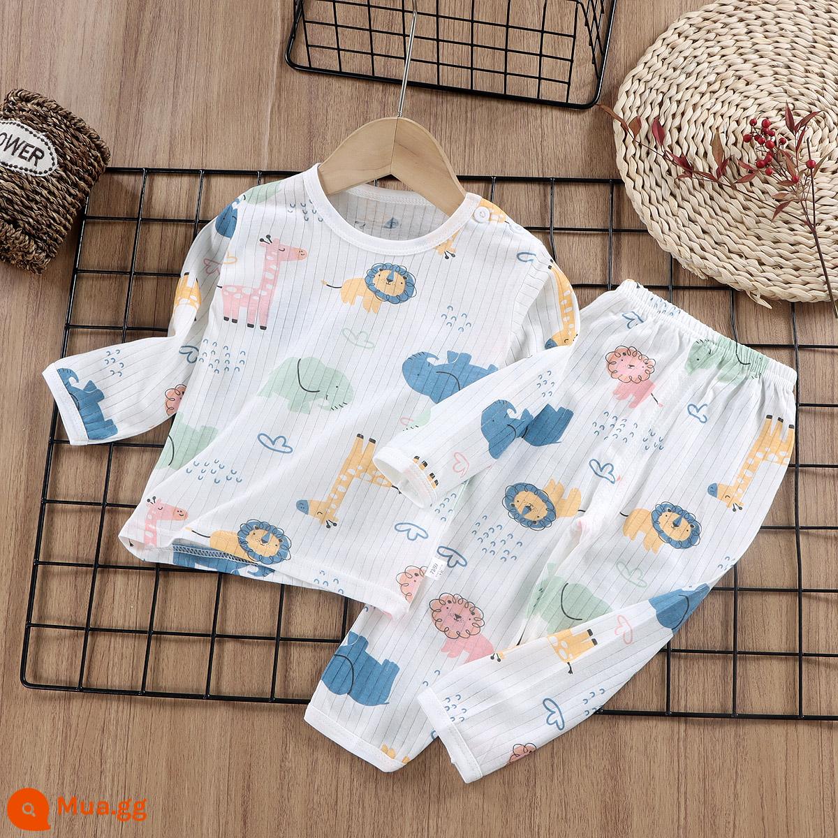 Bộ đồ ngủ trẻ em cotton nguyên chất bé trai và bé gái dài tay quần áo mặc ở nhà phù hợp với mùa hè quần áo máy lạnh mỏng cho bé mùa xuân thu - Animal Paradise [Cotton nguyên chất loại A/mềm mại và thoải mái] [tay áo dài và quần dài]