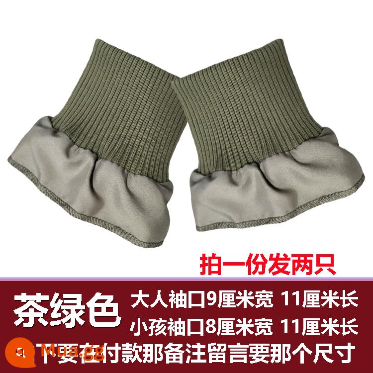 Đồng Màu Đàn Hồi Dày Dặn Sợi Cotton Nguyên Chất Xuống Áo Khoác Còng Ấm Chống Bẩn Tay Áo Dày Chống Gió Thun Sườn - Một đôi còng dành cho người lớn màu xanh trà.