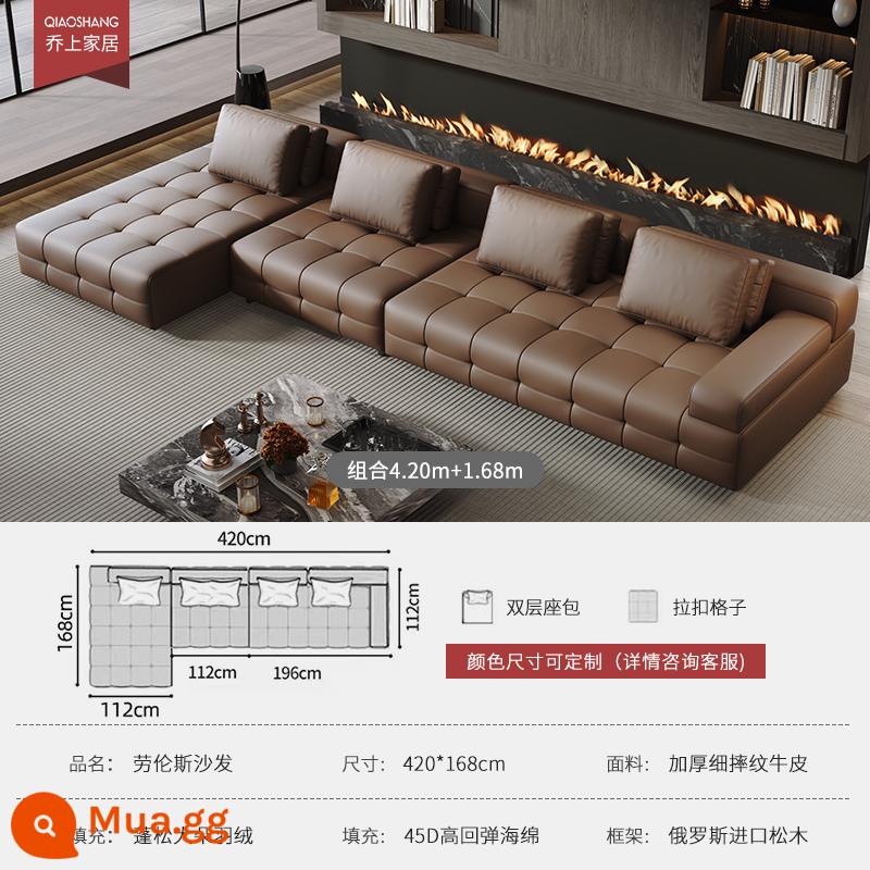 Ý tối giản nhẹ nhàng sang trọng Ghế sofa da Lawrence lớp đầu tiên kết hợp da bò lớp lớn hình vuông thiết kế mô-đun phòng khách biệt thự - Tổ hợp 4,2m+1,68m