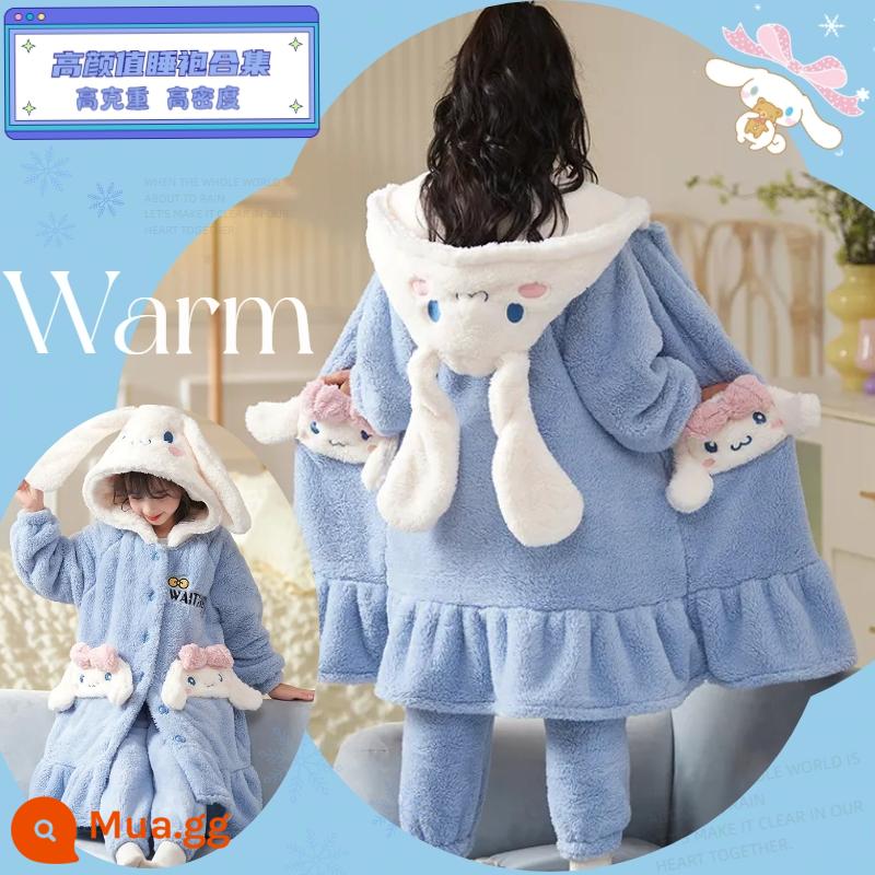 Váy ngủ bé gái mùa đông flannel ngôi sao sương cha mẹ-con áo choàng tắm dày Plus nhung cho bé nhà trẻ em bộ quần áo - Người mẫu nổi tiếng trên mạng-G32099 váy, áo choàng + quần chó quế