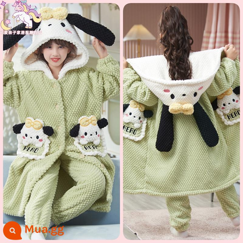 Váy ngủ bé gái mùa đông flannel ngôi sao sương cha mẹ-con áo choàng tắm dày Plus nhung cho bé nhà trẻ em bộ quần áo - G32101 Áo choàng + quần cho chó Pacha