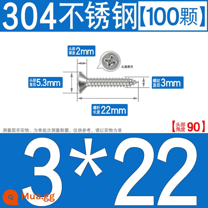 Thép không gỉ 304 vít tự tháo chéo vít đầu chìm vít gỗ mở rộng vít đầu phẳng 1M2M3M4M5M6 - M3*22[100 chiếc]