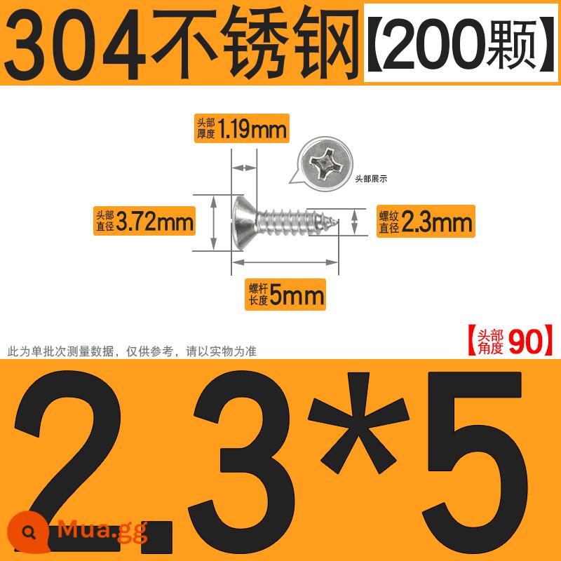 Thép không gỉ 304 vít tự tháo chéo vít đầu chìm vít gỗ mở rộng vít đầu phẳng 1M2M3M4M5M6 - M2.3*5[200 chiếc]