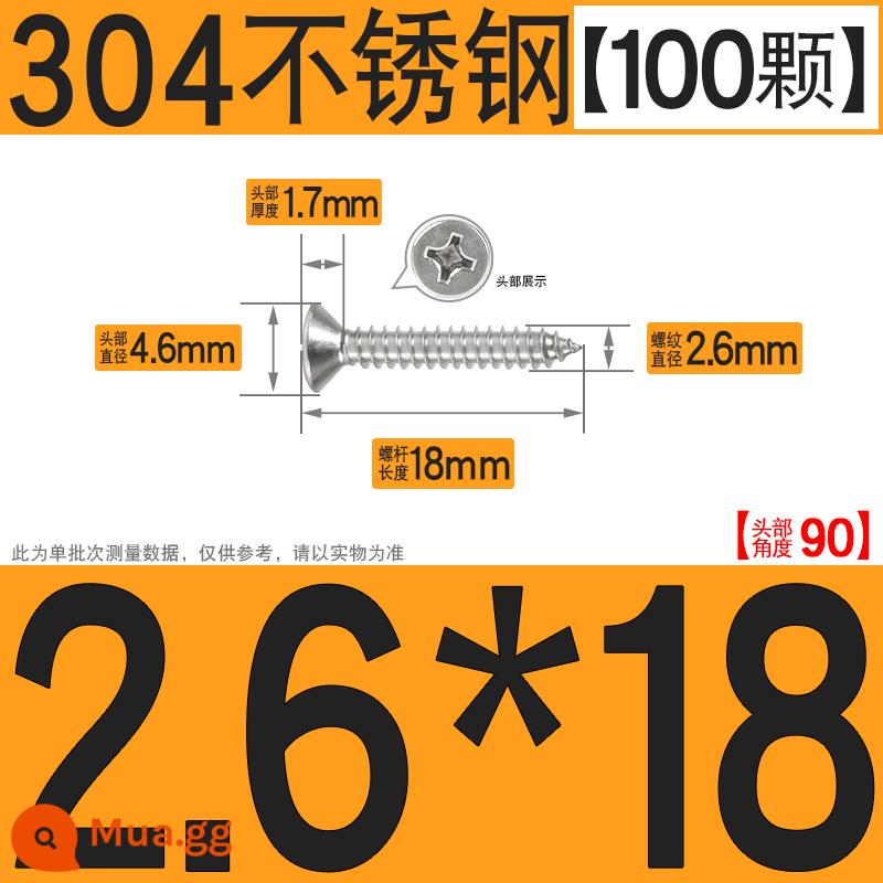 Thép không gỉ 304 vít tự tháo chéo vít đầu chìm vít gỗ mở rộng vít đầu phẳng 1M2M3M4M5M6 - M2.6*18[100 chiếc]