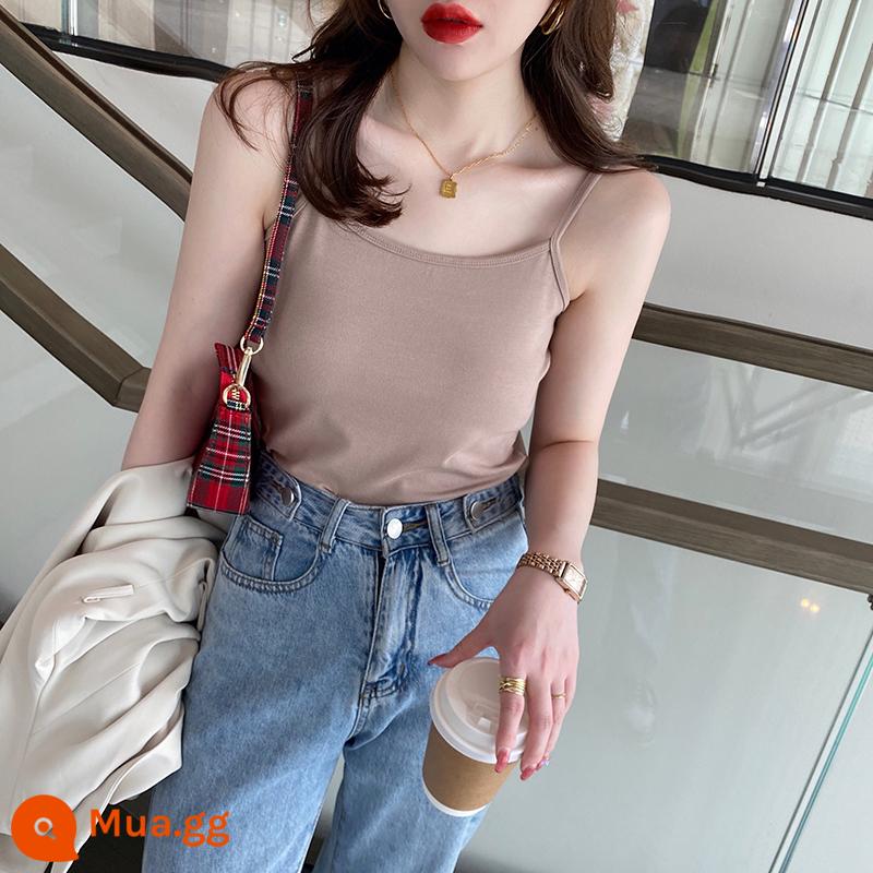 Yếm Nữ Mùa Hè Áo Khoác Ngoài Modal Cotton Trắng Bên Trong Chống Trơn Trượt Pháp Sang Trọng Màu Trơn Đáy Top - Kiểu treo kaki