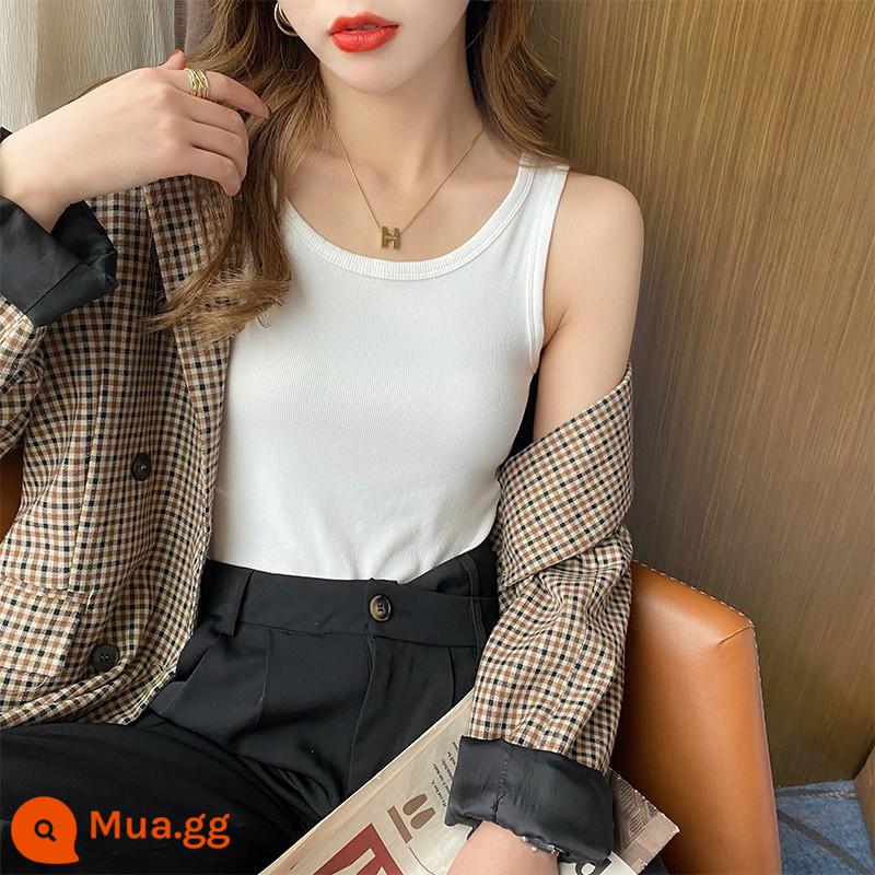 Yếm Nữ Mùa Hè Áo Khoác Ngoài Modal Cotton Trắng Bên Trong Chống Trơn Trượt Pháp Sang Trọng Màu Trơn Đáy Top - Màu trắng~Áo vest kiểu cổ tròn