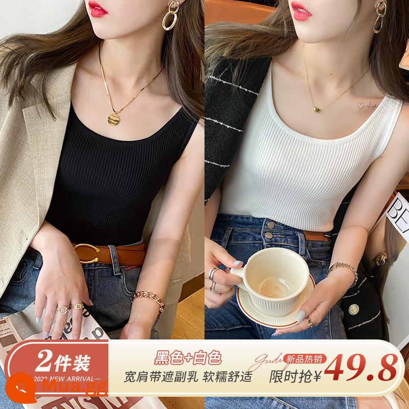 Dệt Kim Áo Vest Nữ Bên Trong Phù Hợp Với Mới 2023 Phong Cách Chất Nổ Trắng Đáy Sling Đen Không Tay Đầu Mùa Hè Áo Khoác Ngoài - Hai mảnh để có giá tốt hơn (đen + trắng) ~Phong cách thông thường