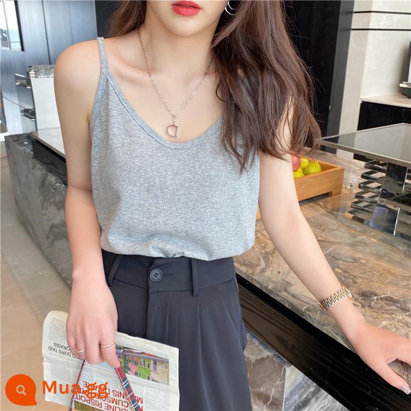 Phụ nữ đeo địu size lớn mặc áo vest có đáy bằng cotton nguyên chất vào mùa hè để che sữa mẹ áo khoác ngoài rộng màu đen vải lanh cotton trắng hàng đầu - Màu xám (dây spaghetti)