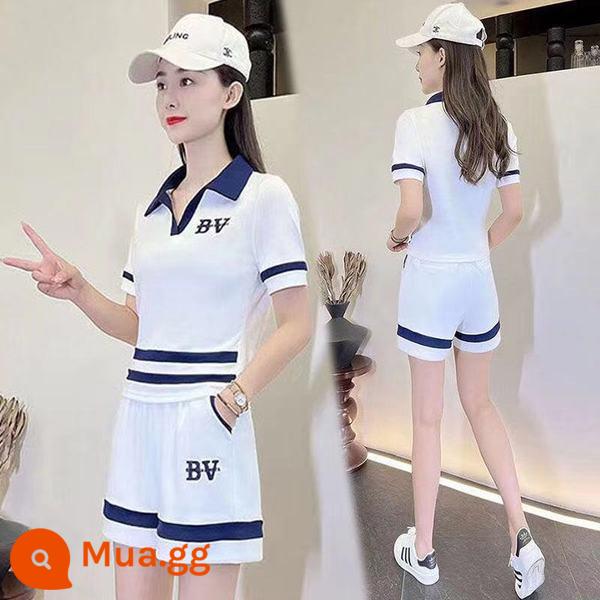 Dáng rộng thường ngày phù hợp với phụ nữ mùa hè 2022 phiên bản Hàn Quốc mới slim cotton phong cách nước ngoài 2 mảnh mỏng phù hợp với thể thao - Bộ đồ trắng 168-922