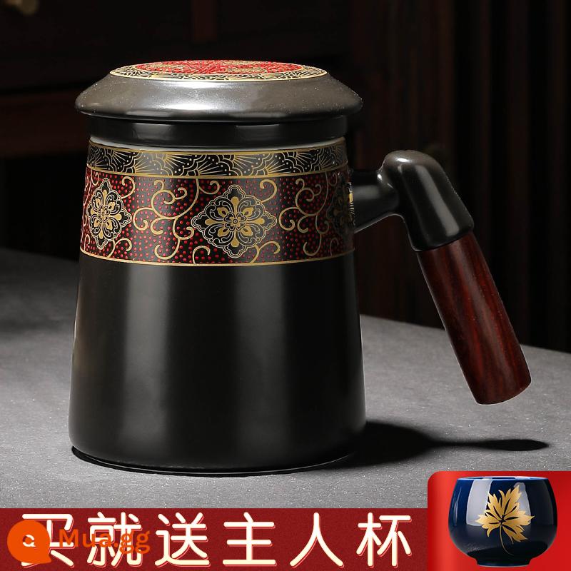 Đánh dấu Cup với nắp lớn Cup Geramic Cup Cup Cup Cà phê Cup Cup Cup Tea Tea tách trà - Bộ cốc cá nhân ba mảnh "Send Maple Leaf Master Cup" màu đen mờ "Hong Yaxiang" có tay cầm bằng gỗ