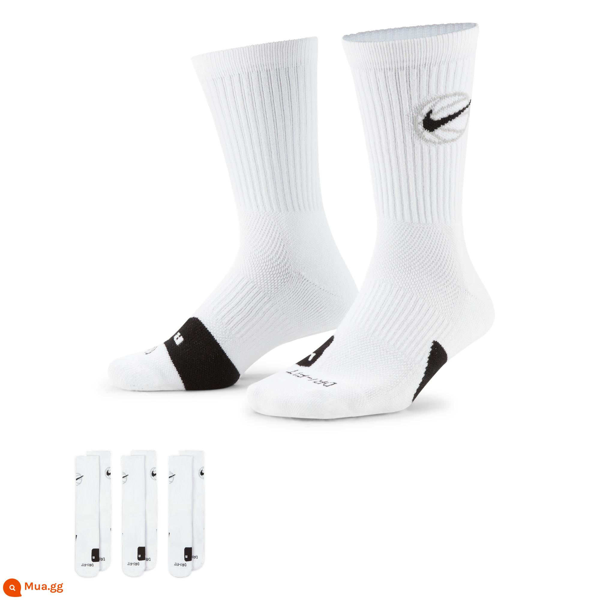 Nike Vớ bóng rổ ống trung EVERYDAY chính thức của Nike 3 đôi thu đông thể thao nhanh khô hỗ trợ thoải mái DA2123 - 100 trắng/(đen)