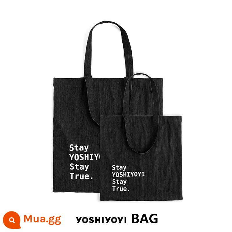 Đôi khi là một chiếc túi tote dung tích lớn màu đen khác, túi canvas in hình yoshiyoyi, túi đeo vai bằng vải denim - Đen [M]